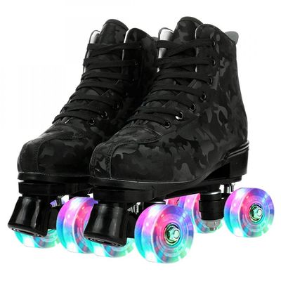 Womens Roller Skates Classic High-top Roller Skates Four-Wheel Roller Skates Shiny Camouflage Roller Skates for Adult Youth Boys Girls Outdoor with Shoes Bag (Black camo Flash,41-US:9)