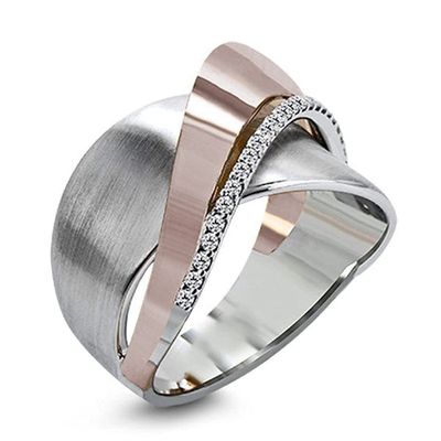 18K White/Rose Gold Plated Two-Tone Bow Knot Cross Ring Micro Inlaid Fashion Multi Row Ring Eternity Engagement Wedding Band Ring for Women and Men Size 5-11 ST.202 (10)