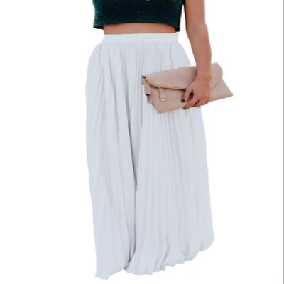 ebossy Women's High Waist Flowy Pleated Chiffon Maxi Skirt (Medium, Off-White)