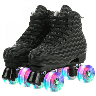 jessie Womens Roller Skates Water Ripple High-top Roller Skates Four-Wheel Roller Skates Shiny Roller Skates for Adult Youth Boys Girls Outdoor with Shoes Bag (Black ripple flash,US:9)