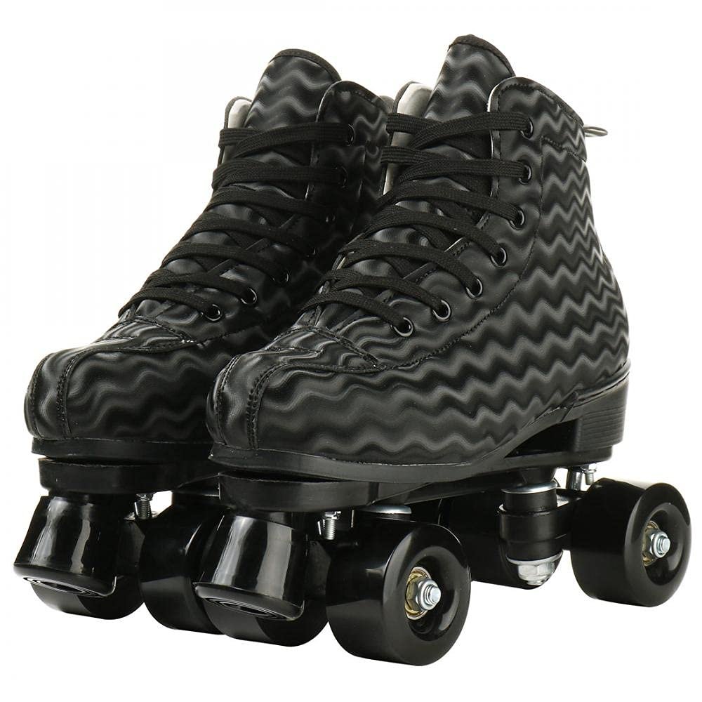 Jessie Womens High-top Roller Skates with Four Wheels, Shiny Black Ripple for Adult Youth Boys Girls Outdoor, Includes Shoes Bag (43=US:8.5)