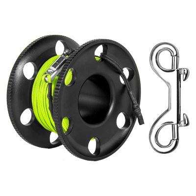 100FT Scuba Diving Reel with Bolt Snap, Aluminum Alloy Finger Spool with Braided Nylon Line  Big Dive Reel for Scuba, Snorkeling, Spearfishing, Cave & Wreck Diving (Yellow Line Black Reel)