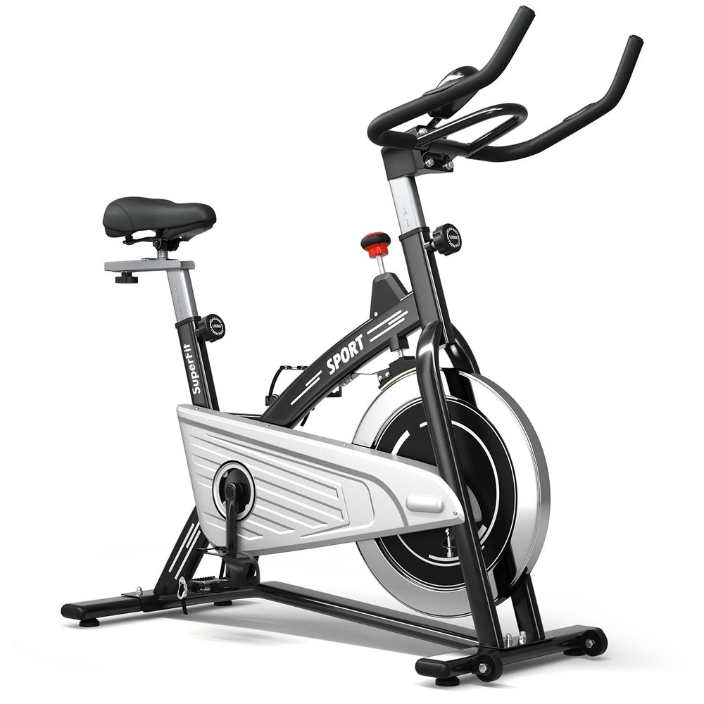 Goplus Indoor Exercise Cycling Bike, 330LBS Capacity Stationary Bike W/ Smooth Belt Drive, Heart Rate, LCD Monitor, Adjustable Comfortable Cushion, Handlebar, Near-silent Cardio Workout Bike for Office Home Gym