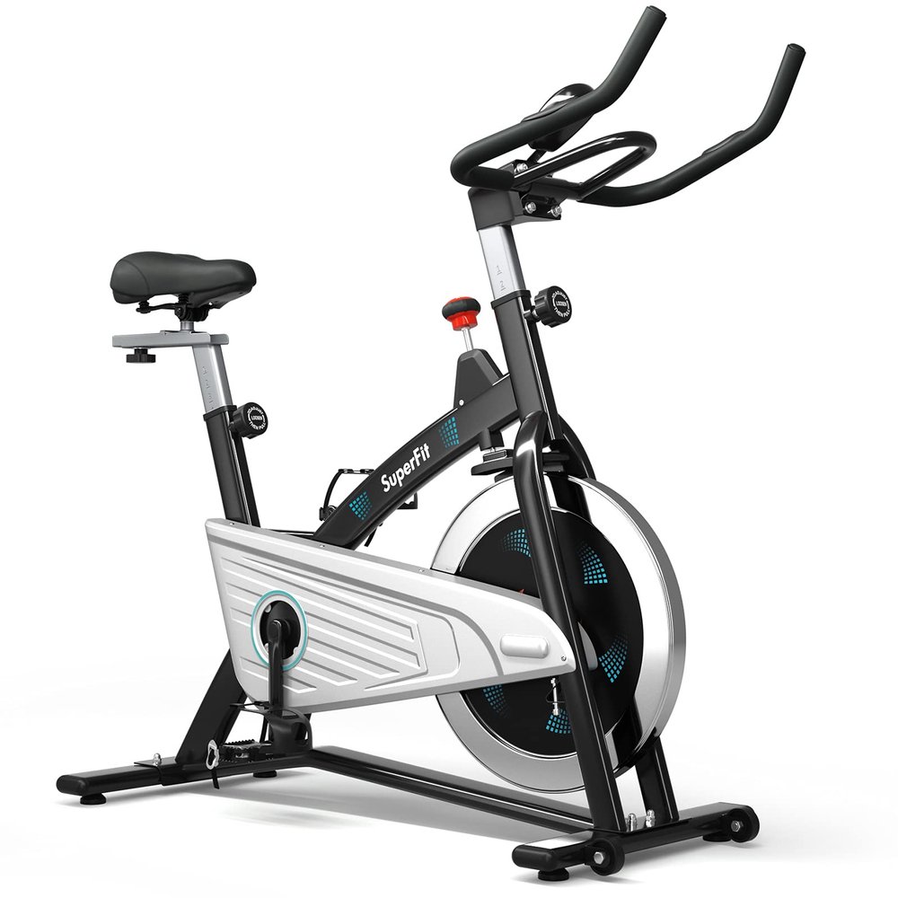 Goplus Magnetic Stationary Bike, Indoor Exercise Cycling Bike Smooth Belt Drive W/Heart Rate, LCD Monitor, Full Adjustment Near-silent Home Cardio Workout