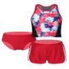 Nikiikoo Kids Girls 3Pcs Active Sports Suit Racer Back Crop Top with Swim Boyshorts Tankini Swimsuit Rose Red 4 Years view 3