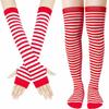 Mesyo Goth Gloves Fingerless Womens Socks Knit Striped Knee High Socks Set Red White, One Size view 1
