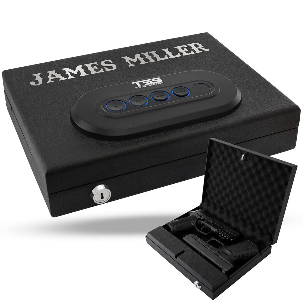 Personalized Gun Safe with Text | 14 Fonts | Quick-Access Handgun Safe for Pistols with Keypad & Key Lock - California DOJ Certified - Birthday Gifts for Husbands, Gifts for Men