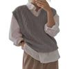 Women's V Neck Sweater Vest Oversized Sleeveless Loose Knit Tops Cable Sleeveless Sweater Grey view 1