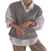Women's V Neck Sweater Vest Oversized Sleeveless Loose Knit Tops Cable Sleeveless Sweater Grey view 2