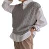 Women's V Neck Sweater Vest Oversized Sleeveless Loose Knit Tops Cable Sleeveless Sweater Grey view 4