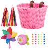 Pink Bicycle Basket for Girls, Adjustable Front Handlebar Bike Basket with Bike Streamers Set Bell/Bicycle Windmill/Bicycle Wheel Beads DIY Bike Decoration Accessories Kit Gift view 1
