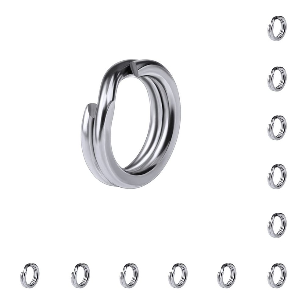 100PCs Stainless Steel Split Rings, Double-Layer Flattening Ring Lure Bait Circle, 25-350LB Saltwater Freshwater Line Lure Connectors Double Snap Super Strong Solid Circle Tackle Leader (8#)