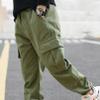 FEESHOW Boys Kids Casual Cargo Pants Hiking Pants Solid Color Cotton Loose Fit Sweatpants Trousers for Sports Dancewear Army_Green 10 Years view 3