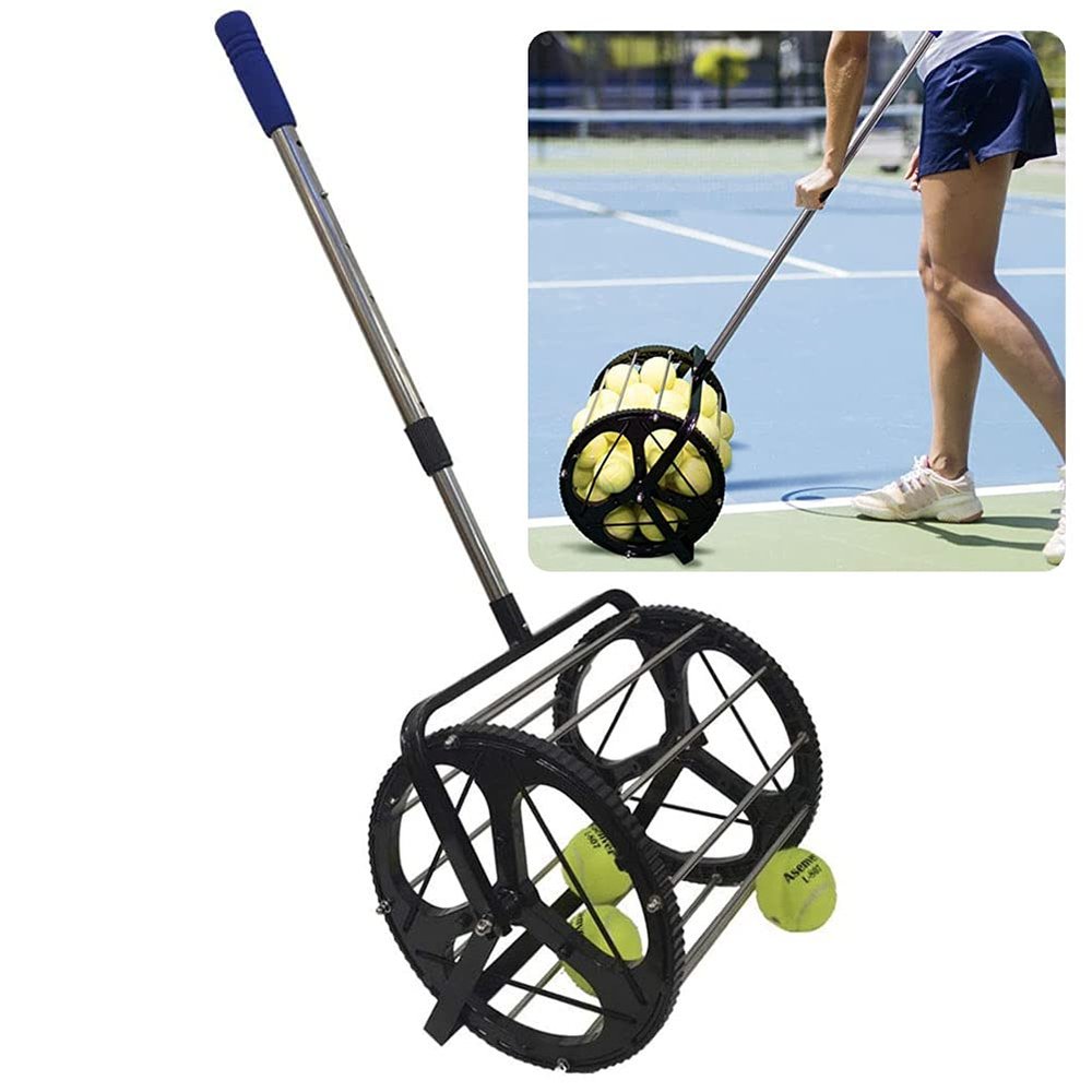 Chestnut-YX Telescopic Tennis Ball Roller Hopper Pickup Hopper with Adjustable Tripod Base, Automatic Pick-up Tennis Ball Retriever Ball Collector Can Hold 60 Tennis Balls, 100x22x26cm