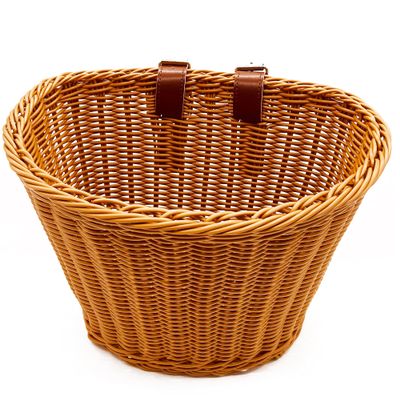 Adult Cute Brown Leather Belt Bicycle Basket with Easy Attach for Front Handlebar