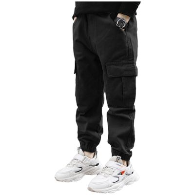 Agoky Boys' Cargo Jogger Pants Hip Hop Jazz Dance Trousers Elastic Waist Casual Sports Sweatpants with Pockets Black 12 Years