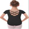 MdnMd Dance Gymnastic Leotards for Girls Black Ballet Short Sleeve Outfit with Cross Back Leotard (Black, Age 10-12) view 1