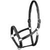 HORZE Warren Soft Adjustable Genuine Leather Horse Halter | Stainless Steel Hardware - Black - Warmblood view 1