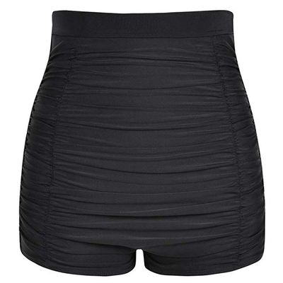 Womens Swimsuits Shorts High Waist Bikini Bottoms Plus Size Swim Briefs Beach Shorts Ruched Swim Trucks (Black, Small)