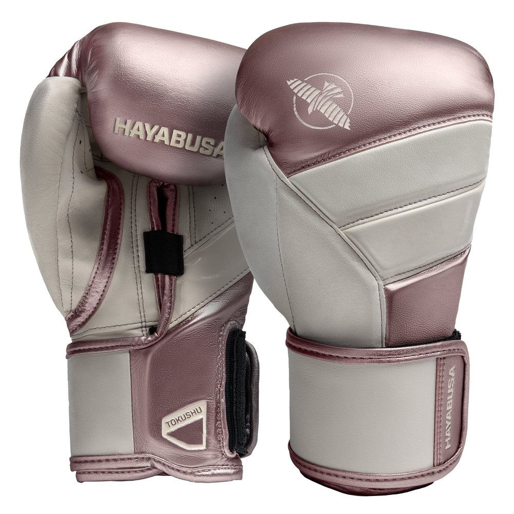 Hayabusa T3 Boxing Gloves for Men and Women Wrist and Knuckle Protection, Dual-X Hook and Loop Closure, Splinted Wrist Support, 5 Layer Foam Knuckle Padding - Rose Gold, 14oz