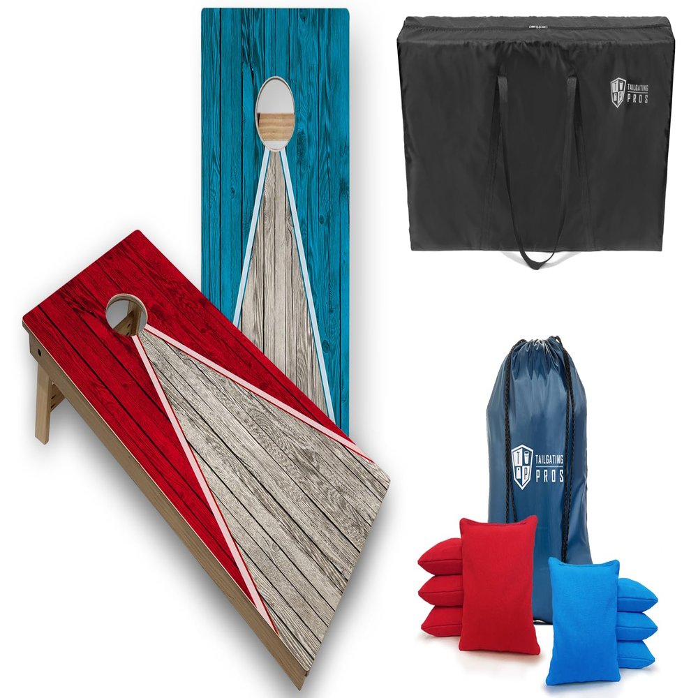 Tailgating Pros Pyramid Tournament Grade Cornhole Board Set w/LED Ring Lights, Carrying Case, & Bags - 4'x2' Regulation Cornhole Game