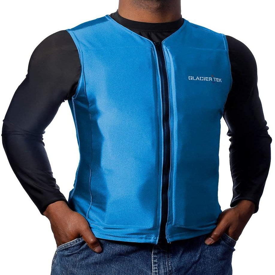 Glacier Tek Flex Cooling Vest, 12 Cool Packs, Recharge packs in 30 Minutes, Blue Medium (Chest Size 36-38)