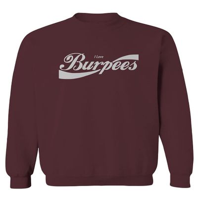0136. Workout Graphic I Love Burpees Gym Lift Fitness Men's Crewneck Sweatshirt (Maroon Medium)