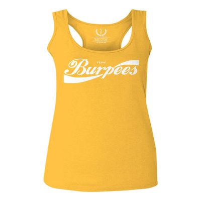 0136. Workout Graphic I Love Burpees Gym Lift Fitness Women's Tank Top Racerback (Gold Medium)