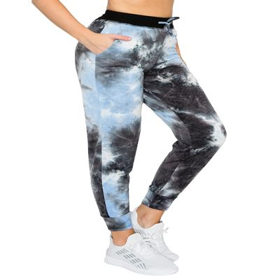 ALWAYS Women's French Terry Joggers - Tie Dye Casual Elastic Drawstring with Pockets Pants Black Blue M