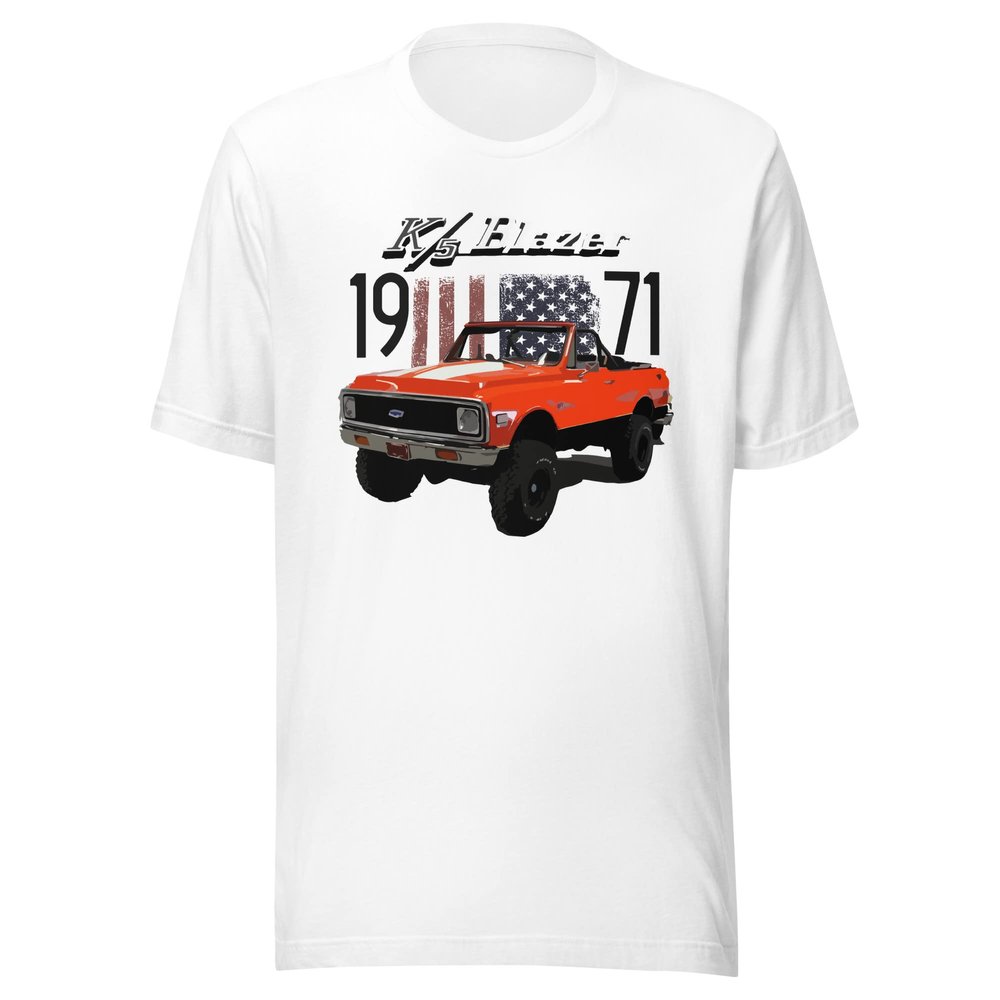 1971 Chevy Blazer K5 American Patriotic Short-Sleeve Unisex T-Shirt White