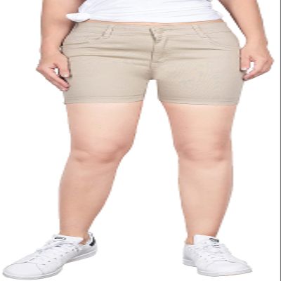 2LUV Women's Stretchy 5 Pocket Mid-Rise Solid Color Classic Work School Uniform Pants Shorts Khaki 15