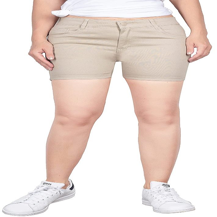 2LUV Women's Stretchy 5 Pocket Mid-Rise Solid Color Classic Work School Uniform Pants Shorts Khaki 15