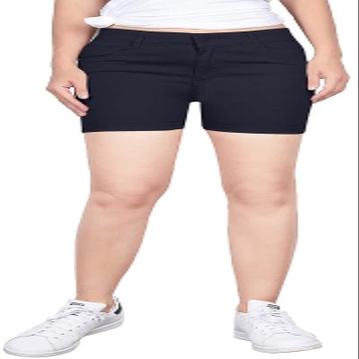 2LUV Women's Stretchy 5 Pocket Mid-Rise Solid Color Classic Work School Uniform Pants Shorts Navy 13