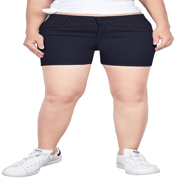 2LUV Women's Stretchy 5 Pocket Mid-Rise Solid Color Classic Work School Uniform Pants Shorts Navy 13