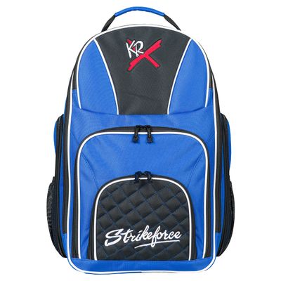 KR Strikeforce Royal Flush Bowling Backpack Black/Royal with Several Pouches for All Your Bowling Accessories and Shoes