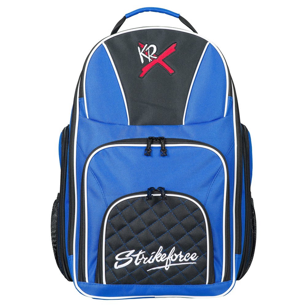 KR Strikeforce Royal Flush Bowling Backpack Black/Royal with Several Pouches for All Your Bowling Accessories and Shoes