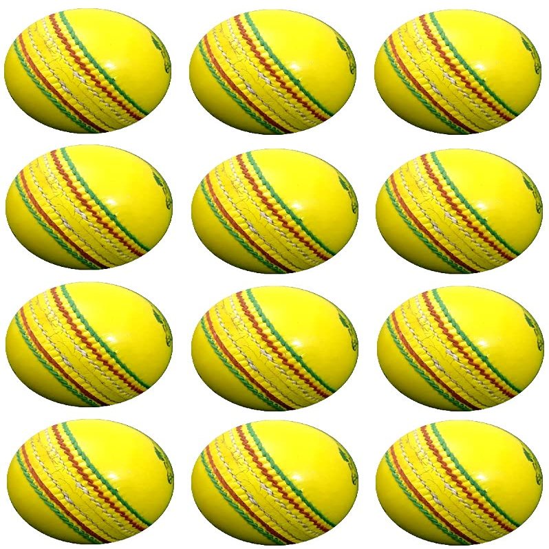 Hand Stitched Yellow Indoor Cricket Balls - Pack of 12