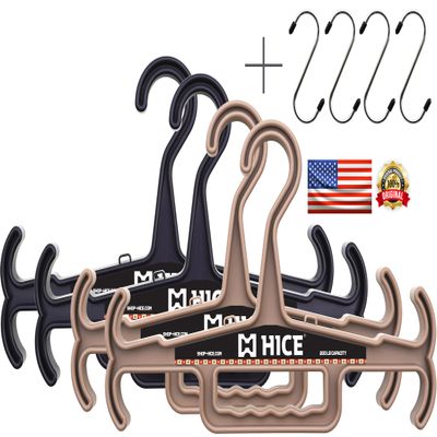 HICE Hanger | Bundle of 4 Hangers | Original Heavy Duty Hanger | 200 lb Load Capacity | for Body Armor, Police Gear, Military Gear, Survival Gear and Equipment (Black and Tan)