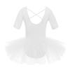 Freebily Girls Ruffle Flying Short Sleeve Ballet Dance Dress for Gymnastic Athletic Leotard Tutu Skirted Dancing Costume White 10-12 view 2