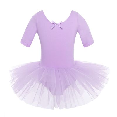 Freebily Girls Ruffle Flying Short Sleeve Ballet Dance Dress for Gymnastic Athletic Leotard Tutu Skirted Dancing Costume Purple 12-14