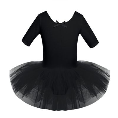 Freebily Girls Ruffle Flying Short Sleeve Ballet Dance Dress for Gymnastic Athletic Leotard Tutu Skirted Dancing Costume Black 12-14