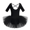 Freebily Girls Ruffle Flying Short Sleeve Ballet Dance Dress for Gymnastic Athletic Leotard Tutu Skirted Dancing Costume Black 12-14 view 2