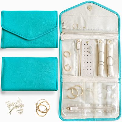 Altitude Boutique Travel Jewelry Organizer Roll Foldable Jewelry Case for Journey Packing Vacation-Rings, Necklaces, Bracelets, Earrings (Teal, Medium)