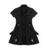 Goth Dress Punk Gothic Harajuku Summer Black Mini Dress Shirt Women Short Sleeve Emo Clothes Mall Goth Accessories(M) view 1