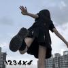Goth Dress Punk Gothic Harajuku Summer Black Mini Dress Shirt Women Short Sleeve Emo Clothes Mall Goth Accessories(M) view 4