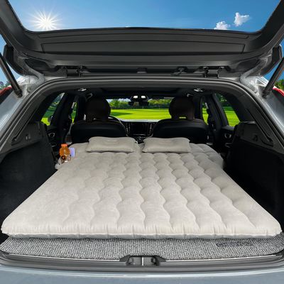 Canodoky SUV Air Mattress, Inflatable Car Mattress Bottle and Phone Holder Thickened Flocking & PVC Surface Car Bed with Electric Air Pump Travel Mattress for Camping Road Trip (Grey)