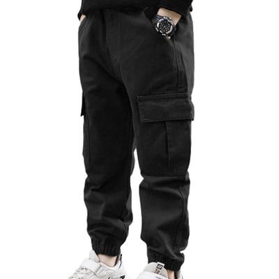 easyforever Boys Solid Color Cargo Pants Athletic Sports Casual Jogger Dungarees Trousers Hip Hop Dance Sweatpants Black 12 Years