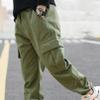 easyforever Boys Solid Color Cargo Pants Athletic Sports Casual Jogger Dungarees Trousers Hip Hop Dance Sweatpants Army_Green 10 Years view 2