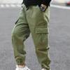easyforever Boys Solid Color Cargo Pants Athletic Sports Casual Jogger Dungarees Trousers Hip Hop Dance Sweatpants Army_Green 10 Years view 3