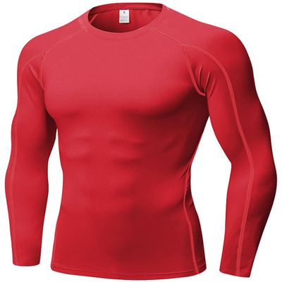 Men's Compression Shirts Long Sleeve, Base-Layer Quick Dry Workout T Shirts Sports Running Tops for Gym Red